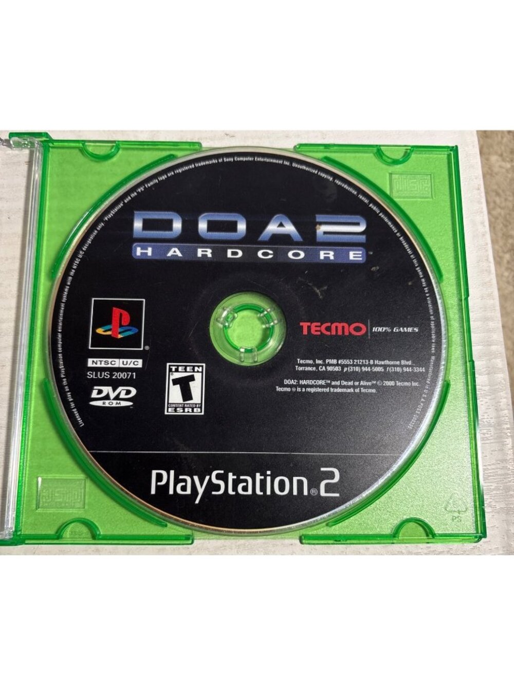 DOA2 Hardcore PlayStation 2 Game Disc Tecmo NTSC U/C 2000 Teen Rating DISC ONLY